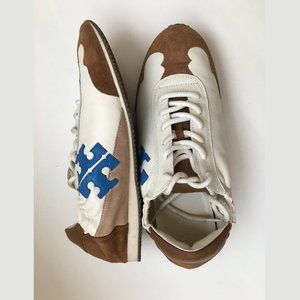 Tory Burch | Women's White Tory Leather And Suede Sneakers | Size 9.5